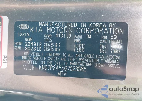 2016 Kia Soul + из США, поврежденный, VIN KNDJP3A55G7323585